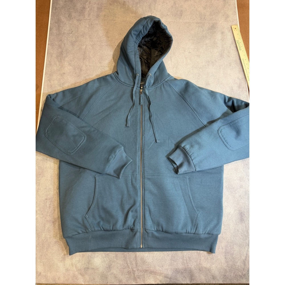 Work n Sport Mens 2XL Blue Quilted Lined Full Zip Hoodie Jacket Elbow Patches